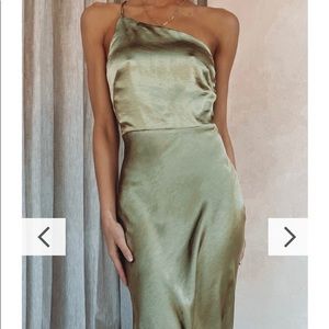 Olive green silk midi dress